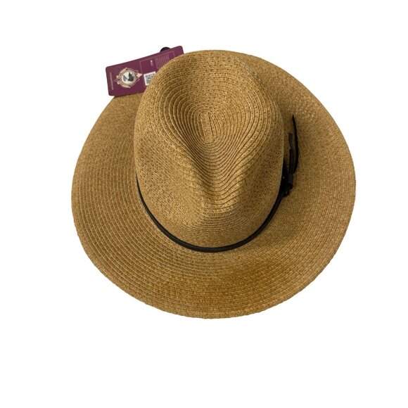 Tan Paper Straw Hat W/ Black Ribbon Trim Adjustable Fit Angela & William One Siz - Picture 2 of 3